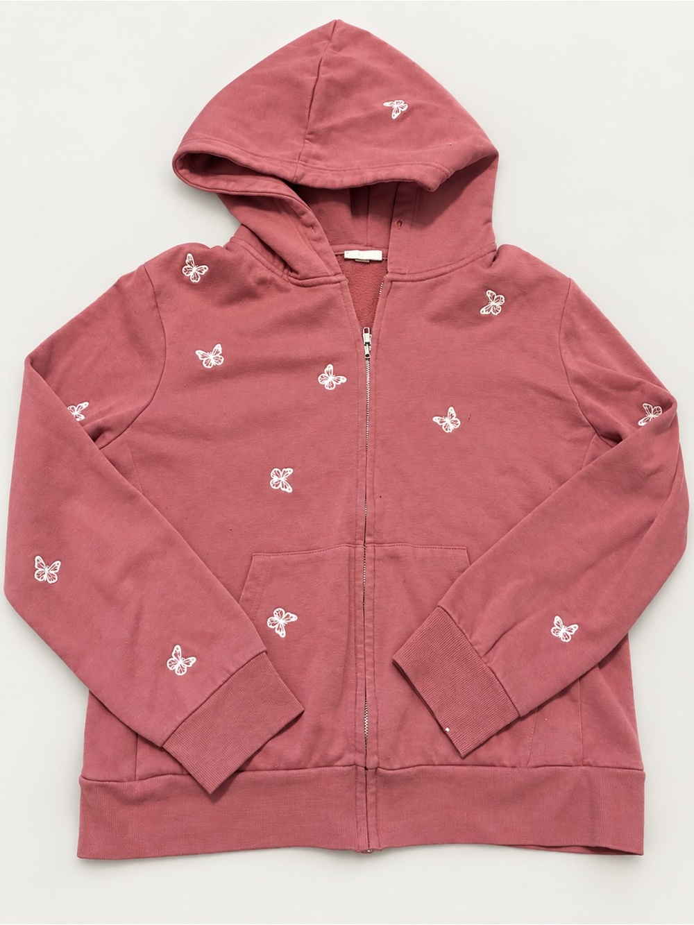 Reflex Dusty Rose Zip-Up Hoodie with White Butterfly Embroidery